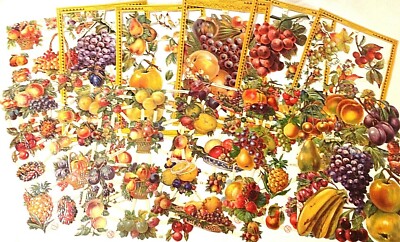Decoupage Papier Schrott Blatt Set x 11 Obst Ananas Apfel Birne Trauben Pflaume 