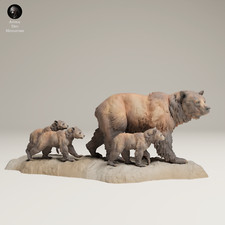 Grizzly Bear Family with Cubs Diorama Resin 3...