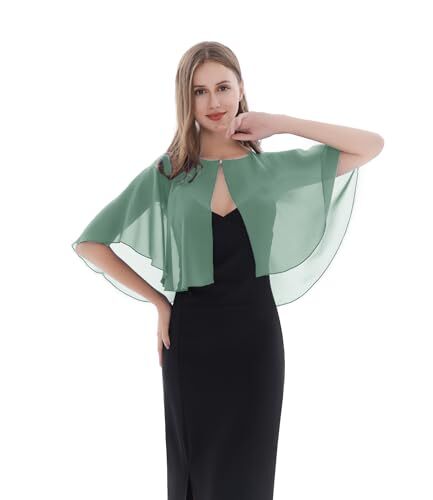 Capelets para mujer Capa de gasa chales suaves y envolturas capas de boda verde frijol - Imagen 2 de 4