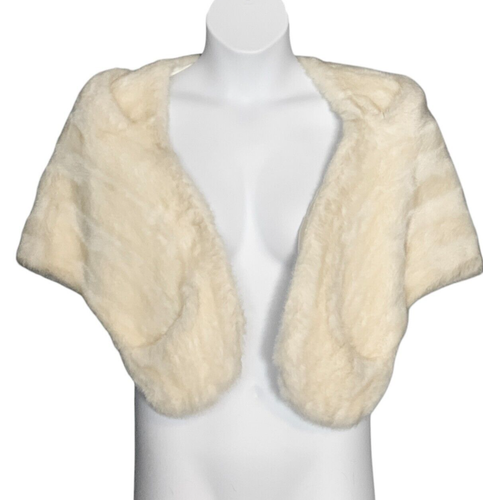 Evening Faux Rabbit Fur Stole Wrap Shrug Ivory Wedding Bride Glam Pockets 1 Size - Picture 3 of 6
