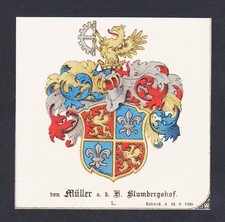 19.Jh. Müller Blumbergshof Wappen Heraldik coat of arms heraldry Chromo Litho