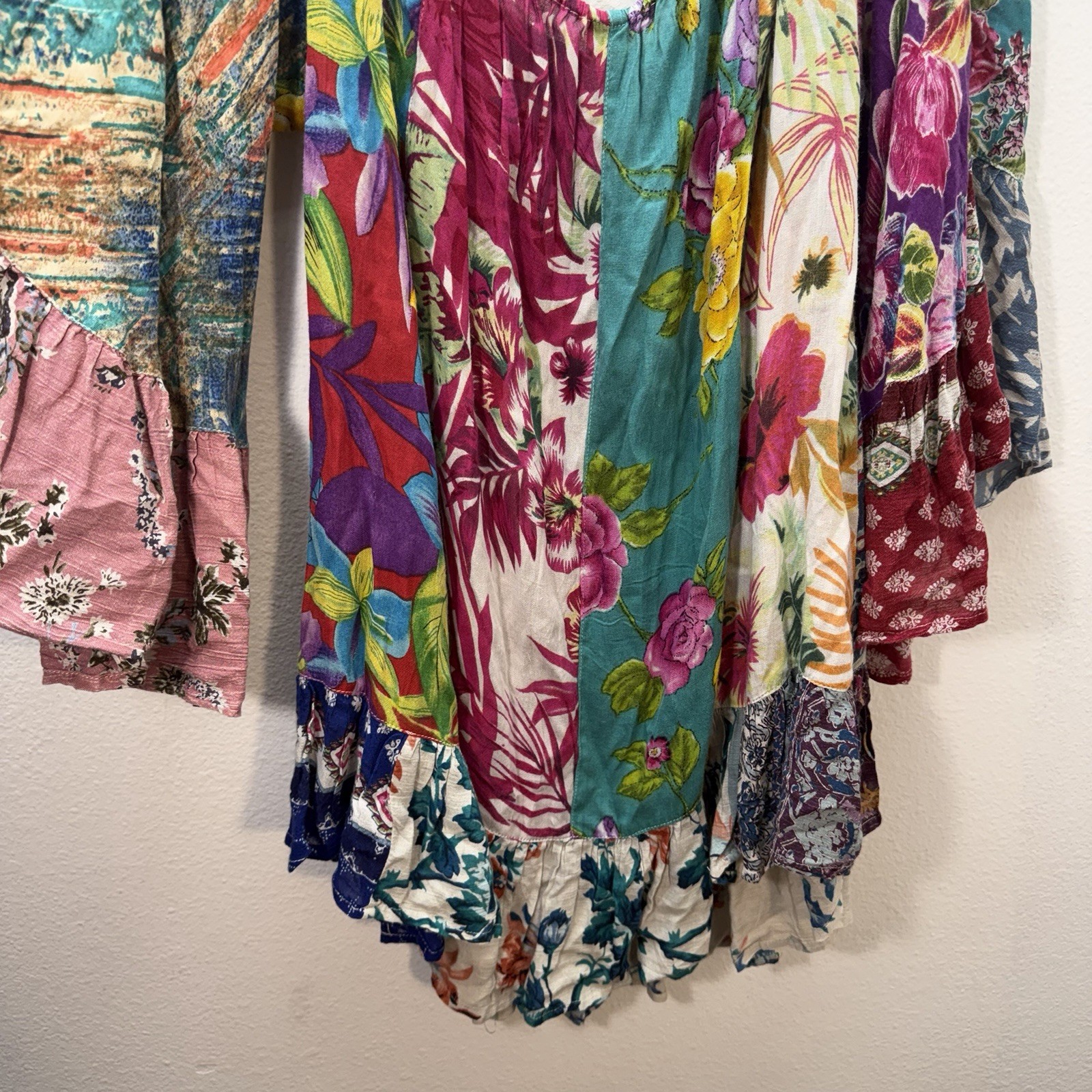 Sacred Threads Patchwork Peasant Top Bell Sleeves… - image 10