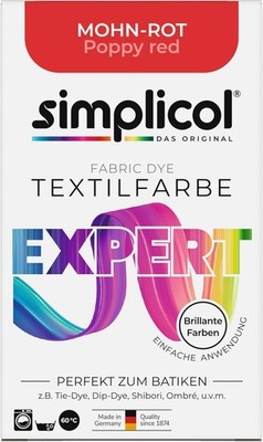 simplicol Textilfarbe expert Mohn Rot Puder 150 g Batiken DIY Farbpulver