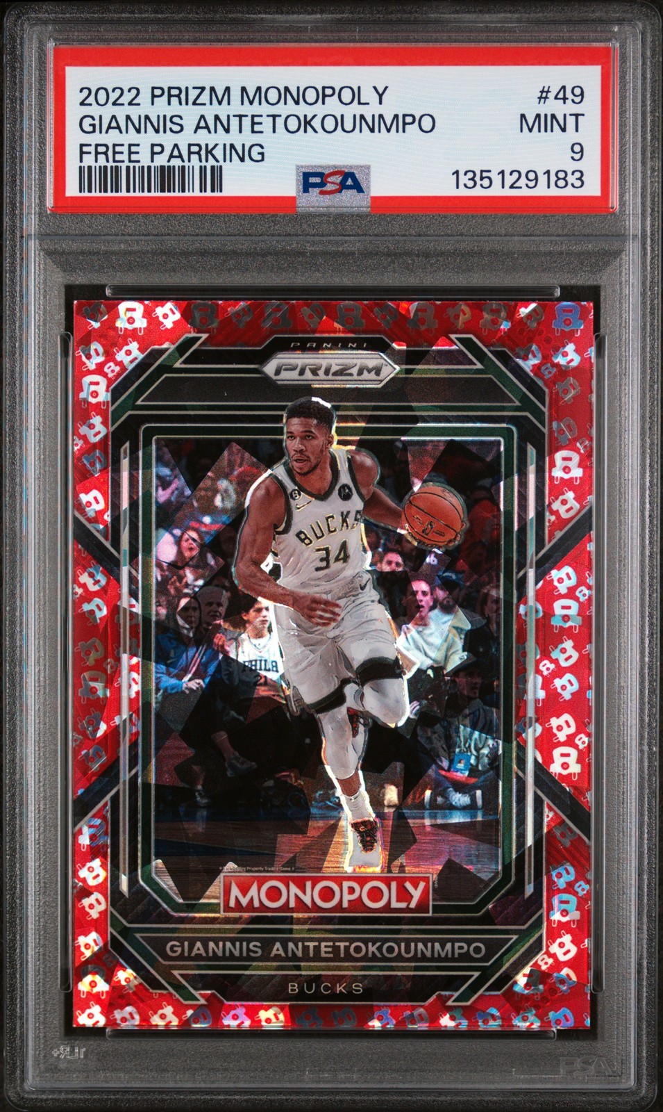 2022 PANINI PRIZM MONOPOLY FREE PARKING #49 GIANNIS ANTETOKOUNMPO PSA 9