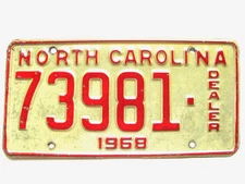 1968 NORTH CAROLINA NC LICENSE PLATE "DEALER",   ORIGINAL, VINTAGE, NICE