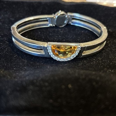 Movado Radius Armreif Armband 925 Sterling Silber 750 18K Gold Citrin Diamant