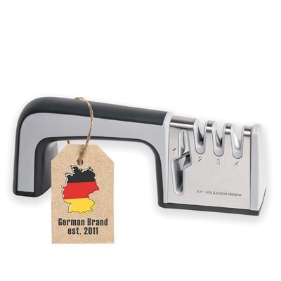 Messerschärfer in SCHWARZ  24x6x9 cm  4in1 Messerschleifer aus Edelstahl für ...