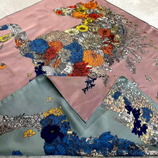 35"x35"Floral Horse Print Pure Mulberry Twill Silk Double-sided Scarf 88x88cm4-8