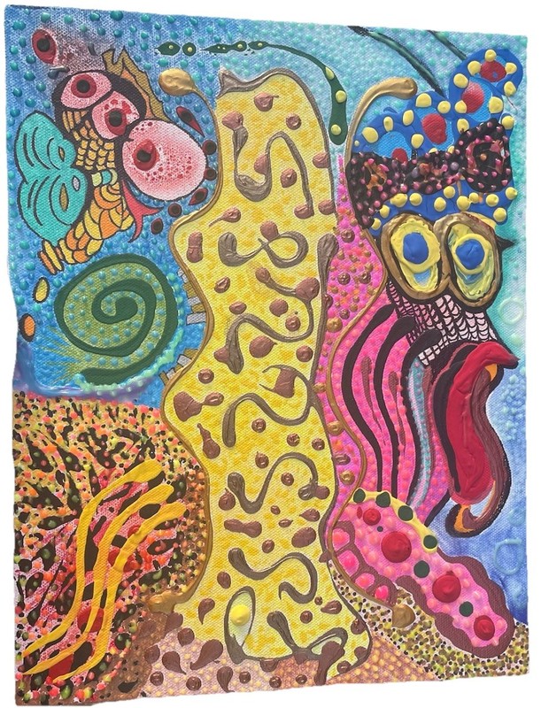 Glowing Acrylic One Of a Kind Intuitive Painting on Canvas “Badfish” 11x14