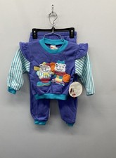 Vintage 90s Hush Puppies Girls' Bear Sweatshirt Pants Set Purple Blue NWT 4T