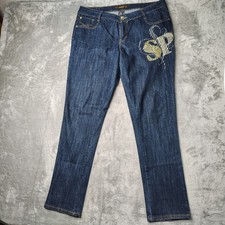 Southpole Straight Leg Jeans Womens 18 Dark Wash Embroidered Logo Streetwear Y2K