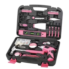 Pink Home Tool Kit 135 Piece Household Tools Set Cordless Screwdriver DIY Repair