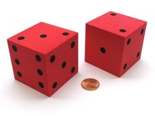 Pack of 2 Jumbo Large 50mm 2 Inches Foam Dice - Red with Black Pips