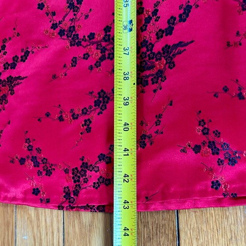 Vintage 1980s Chinese Brocade Cheongsam Dress Red/Black Satin Silk with Slip - Picture 12 of 17