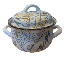 Crofton 1 Qt Enameled Steel Pot Floral with Lid Double Handles 4 Cup Cookware