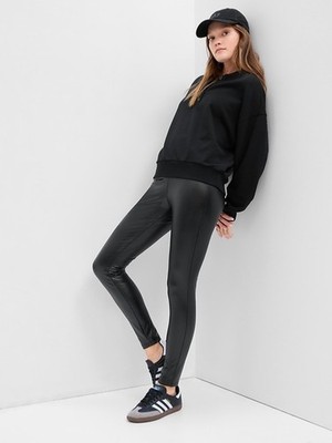 Gap Vegan Ponte Vegan Leather Leggings Size M- Black- NWT