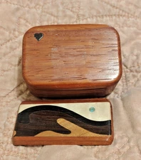 Handcrafted USA Pocket Pill 3 Wave ❤️ Inlay Vented Wood Box 3x1.5x1.5in