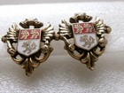 Vintage Coro Coat of Arms Earrings Red & White Enamel Lions Gold Tone Screw Back — photo 3