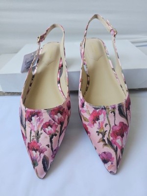 NWT Liz Claiborne Sheba Slingback Pointed Toe Flats Pink Floral Poppy Size 9.5M