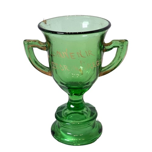 ASTORIA OREGON ORE Antique DEPRESSION GREEN Glass Souvenir TRINKET TROPHY