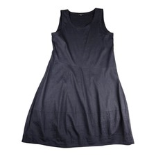 Eileen Fisher Dress Linen Blend Navy Blue Sleeveless Stretch Size L Large