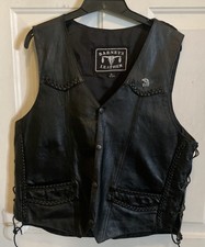 Men's Black Leather Motorcycle Biker Vest Live to Ride Patch Free Shipping