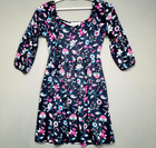 Harlow & Rose Floral Fit & Flare Dress Womens M Smocked Waist Cottagecore Navy