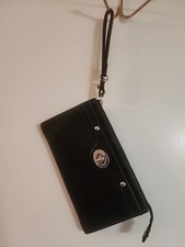 Vintage Coach Classic Black Leather Wristlet Wallet With Silver Turn Lock GUC