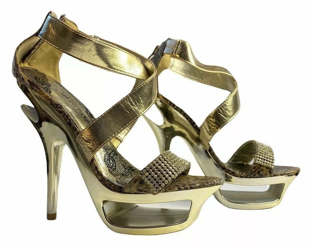 APL Society86 Cutout Detail Platform Sandals With Rhinestone Toe Strap G Size 7