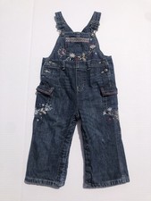Vtg Baby Gap Girl Denim Overalls 18-24 months Blue jean embroidered lined Flower