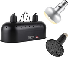 Dual Dome Reptile Light Fixture w/150W Basking  Ceramic Heat Emitter Kit 2pcs 
