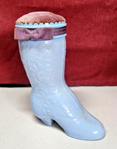 Avon Blue Milk Glass Decanter Victorian Boot Sonnet - Vintage