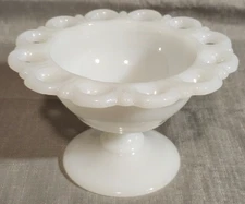 Vintage Anchor Hocking Lace Edge Milk Glass 5" Pedestal Bowl Candy Compote Dish