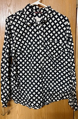 NWOT Women’s Merona Black & White Button Up Collared Dress Shirt Sz XL