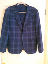 Moss London Slim Fit Blue Check Tweed Wool 2-Piece Suit 42" 32W 32L