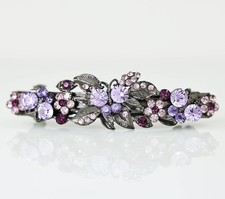 Floral Purple Austrian Rhinestone Hair Barrette Clip Ponytail Cuff Holder B120