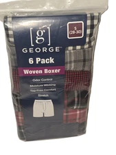 George Mens 6 Pack  Woven Boxer SMALL (28-30) Tag Free Moisture Wicking Stretch