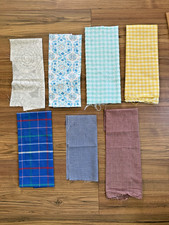 Vintage Quilting Cotton Fabric Lot Multi Size 7pcs Plaids Florals Seeersucker