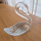 VTG Fenton Art Glass Crystal Satin Swan Figurine Frosted Signed Sticker Clear