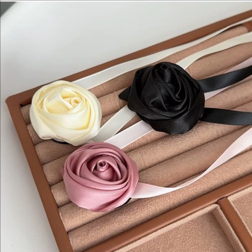 Satin rose flower hair rope hair tie elastic hair band silk satin hair rope - Picture 15 of 24