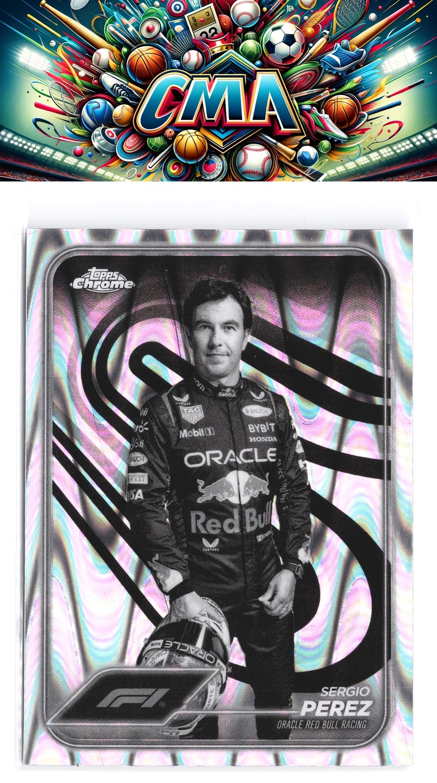 2024 Topps Chrome Formula 1 #2 Sergio Perez Black And White RayWave Refractors