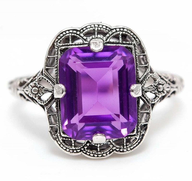 3CT Amethyst 925 Sterling Silver Filigree Ring Jewelry Sz 8 F9-4