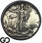 1943 Walking Liberty Half Dollar, Album Toner, Lustrous Gem BU++