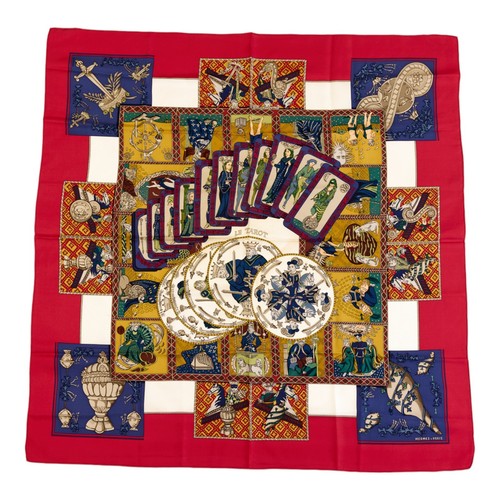 Hermes Silk Scarf Carre 90 "LE TAROT" Red Silk Scarf