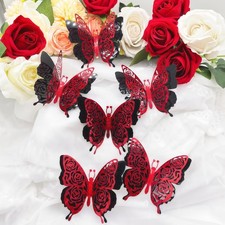 3D Red Butterfly Wall Stickers 6pcs Removable Valentine's Rose Colorful