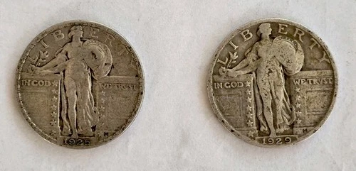 C114. LOT OF 2 Standing Liberty Silver Quarters  25c 1925 & 1929