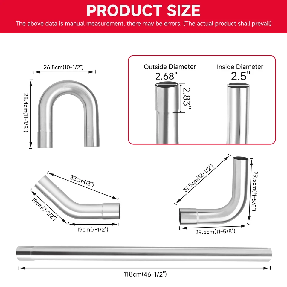 For Chevrolet K1500 K2500 8X 2.5” Exhaust Pipe Kit Mandrel U-Bend Straight Pipes - Image 3 of 4