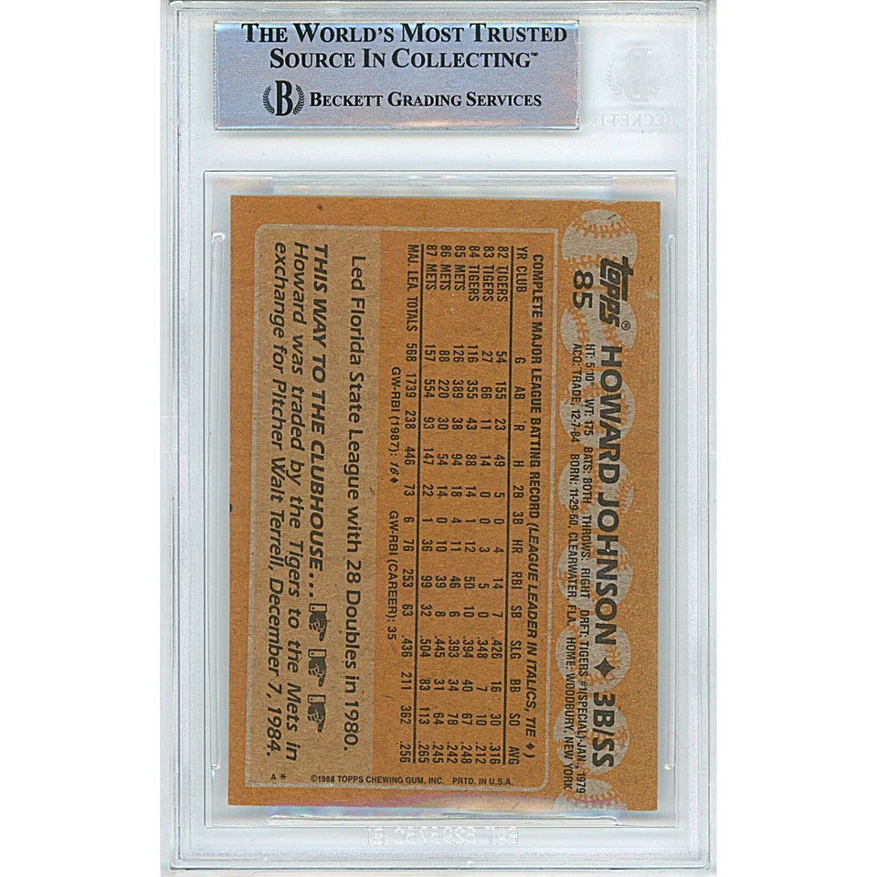 Howard Johnson Signed 1988 Topps #85 New York Mets Beckett BAS Slabbed Auto - Image 3 of 4