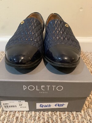 Poletto Italian Navy Blue Quilted Leather Shoes Loafers Size 37  $315