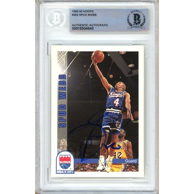 Spud Webb Signed 1992-93 Hoops #203 Sacramento Kings NBA Beckett BAS Auto
